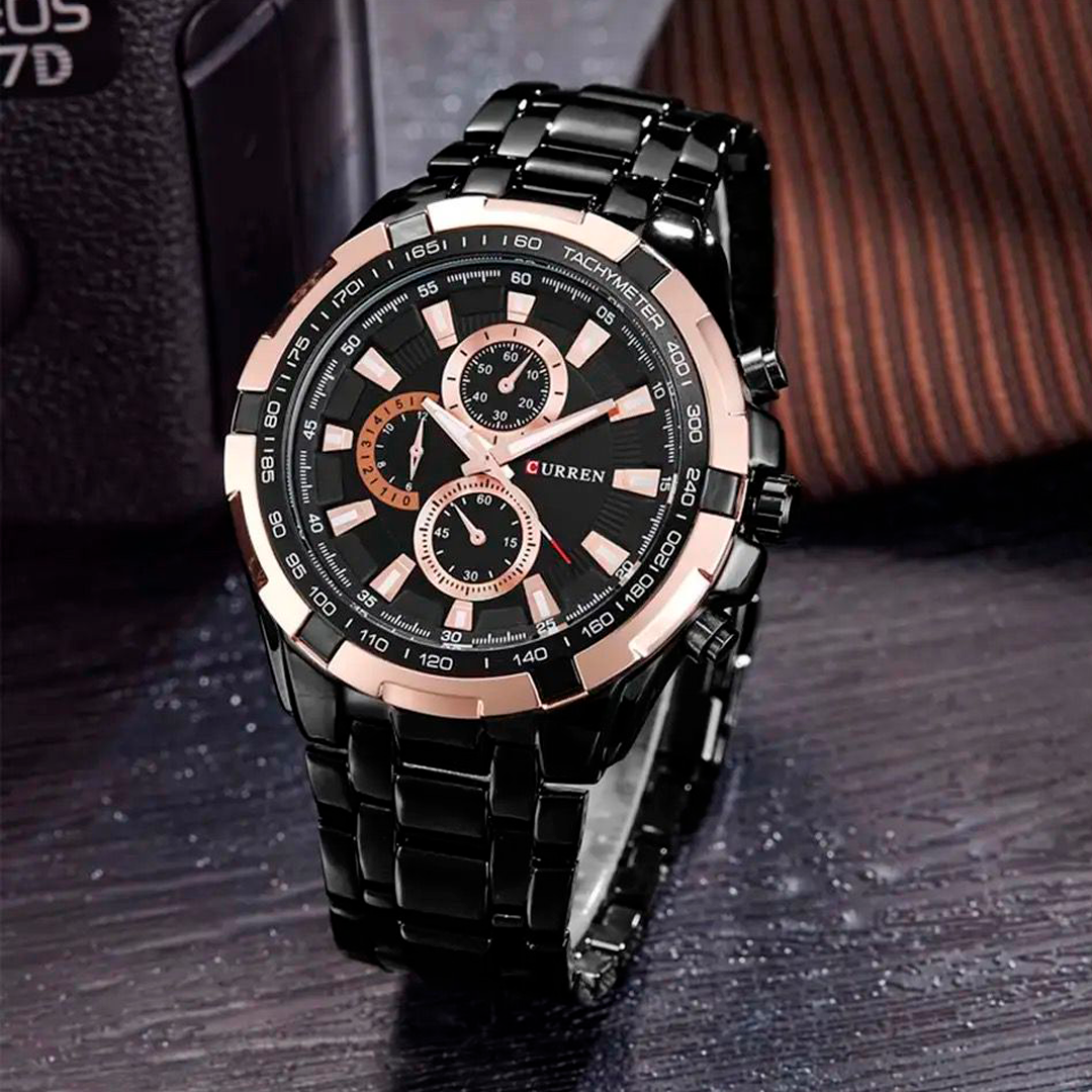 RELOJ CURREN ACERO NEGRO CON DORADO CUR-21