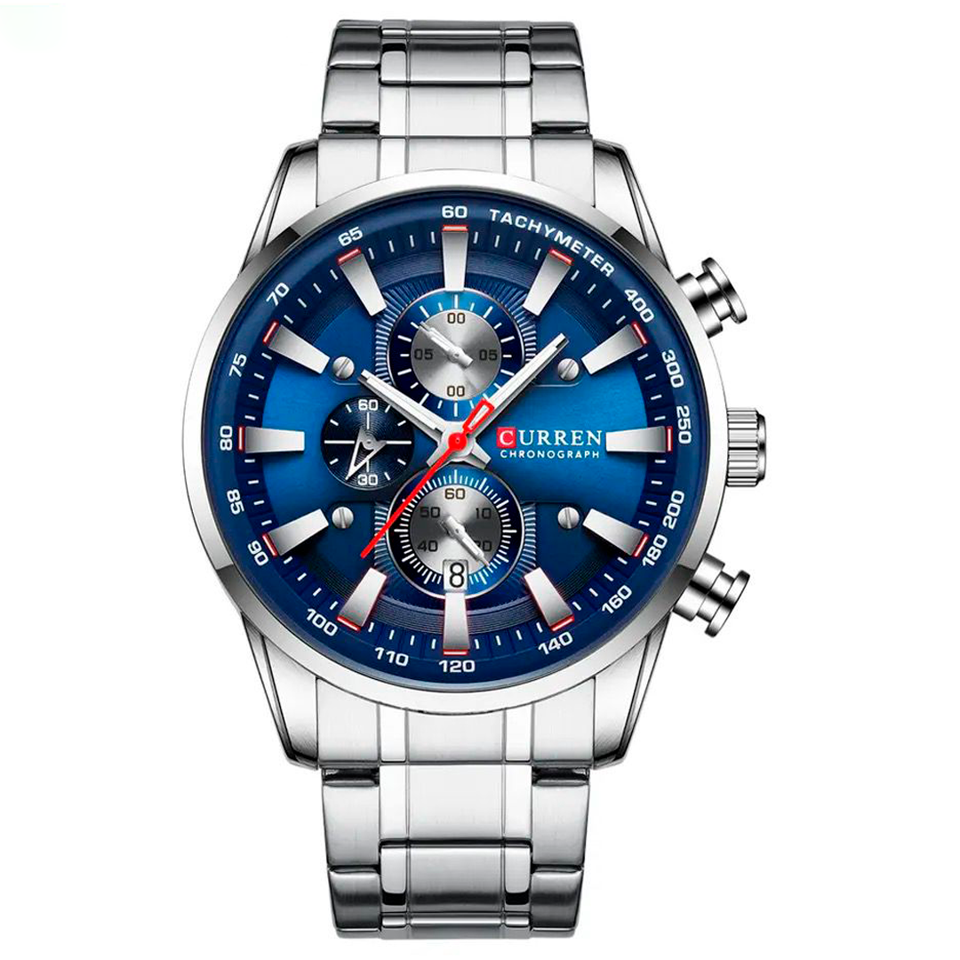 RELOJ CURREN ACERO PLATEADO CON AZUL CUR-39