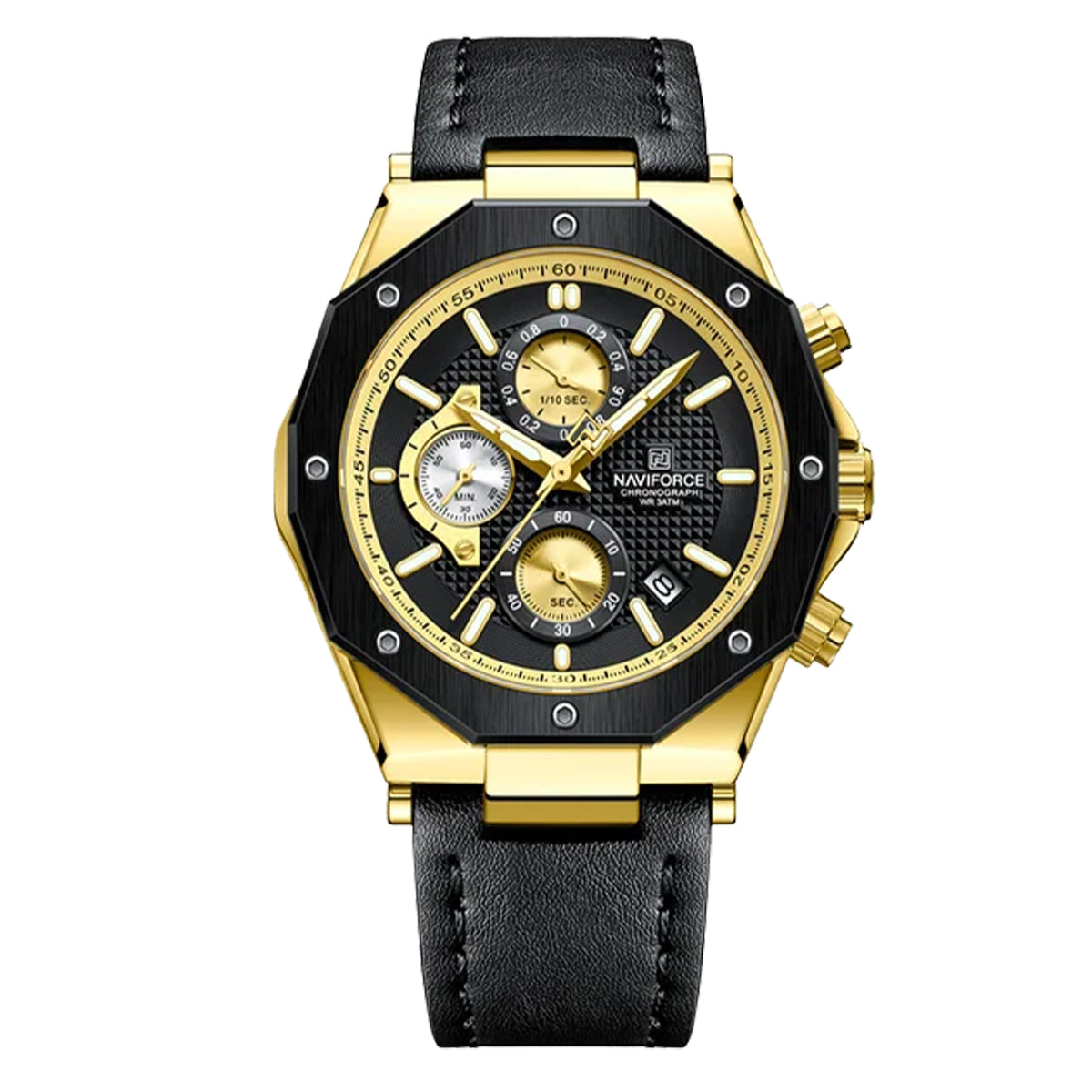 RELOJ NAVIFORCE CUERO NEGRO DORADO NAV-105