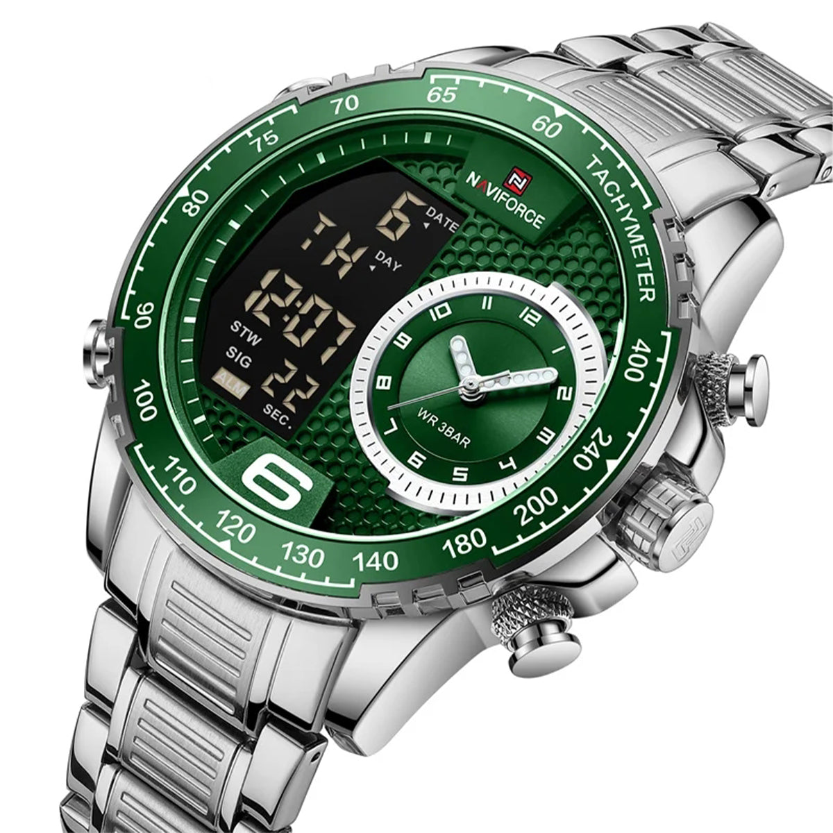 RELOJ NAVIFORCE ARO PLATA VERDE NAV-109