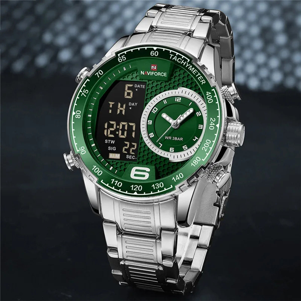 RELOJ NAVIFORCE ARO PLATA VERDE NAV-109