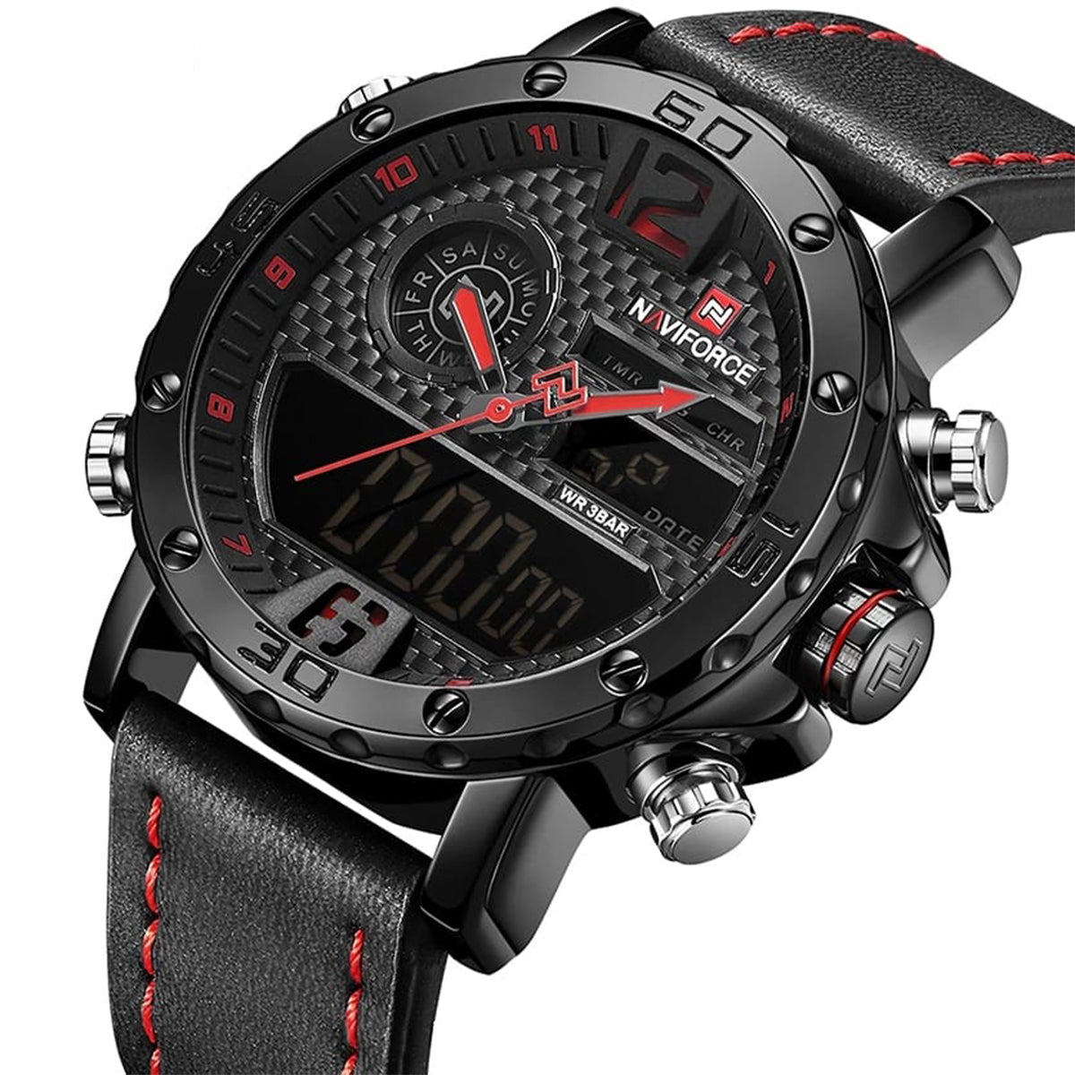 RELOJ NAVIFORCE CUERO NEGRO-ROJO NAV-36