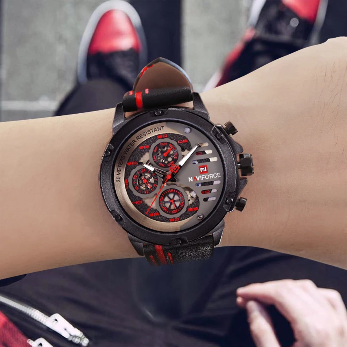 RELOJ NAVIFORCE CUERO ADIDS ROJO NAV-40