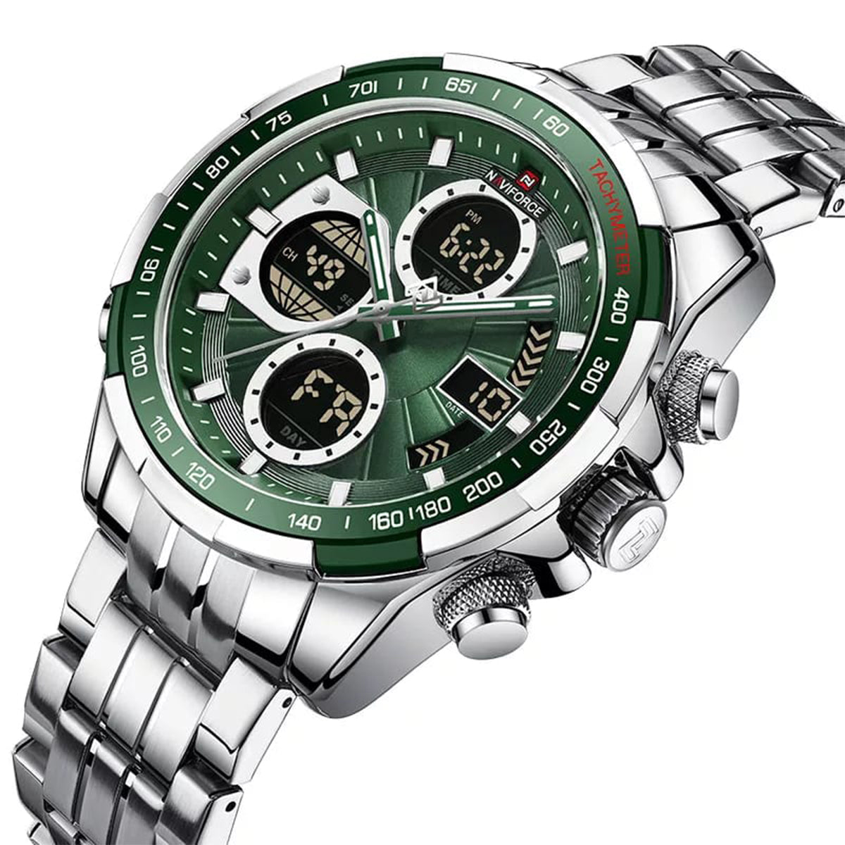 RELOJ NAVIFORCE ACERO PLATA VERDE NAV-48