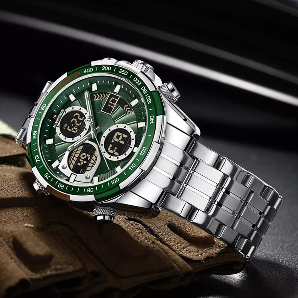 RELOJ NAVIFORCE ACERO PLATA VERDE NAV-48