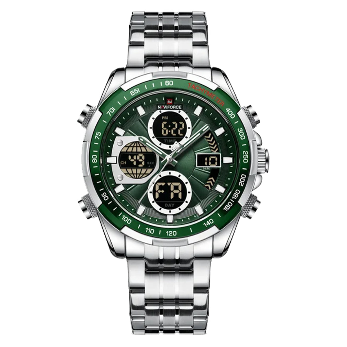 RELOJ NAVIFORCE ACERO PLATA VERDE NAV-48