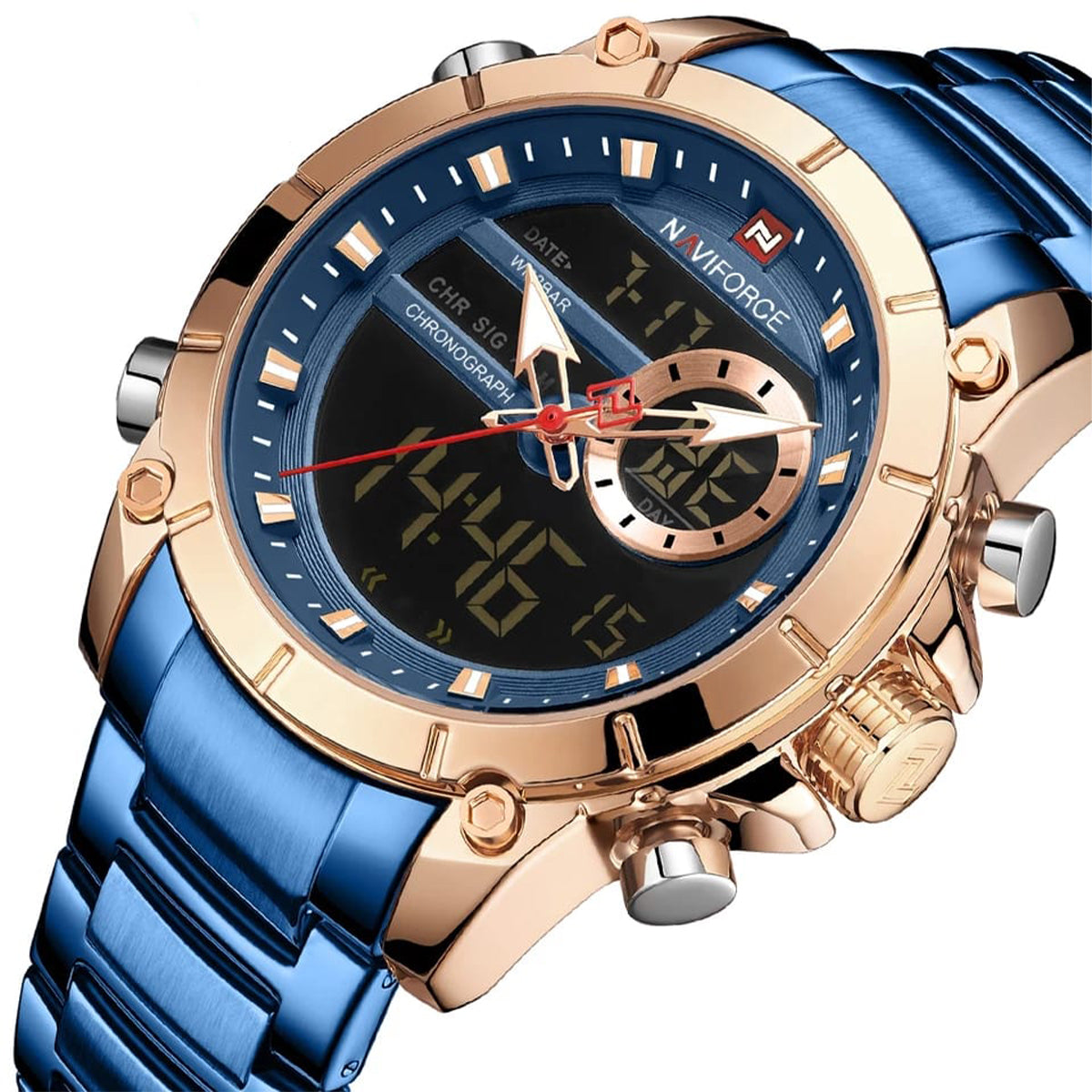 RELOJ NAVIFORCE ACERO AZUL ORO ROSA NAV-79