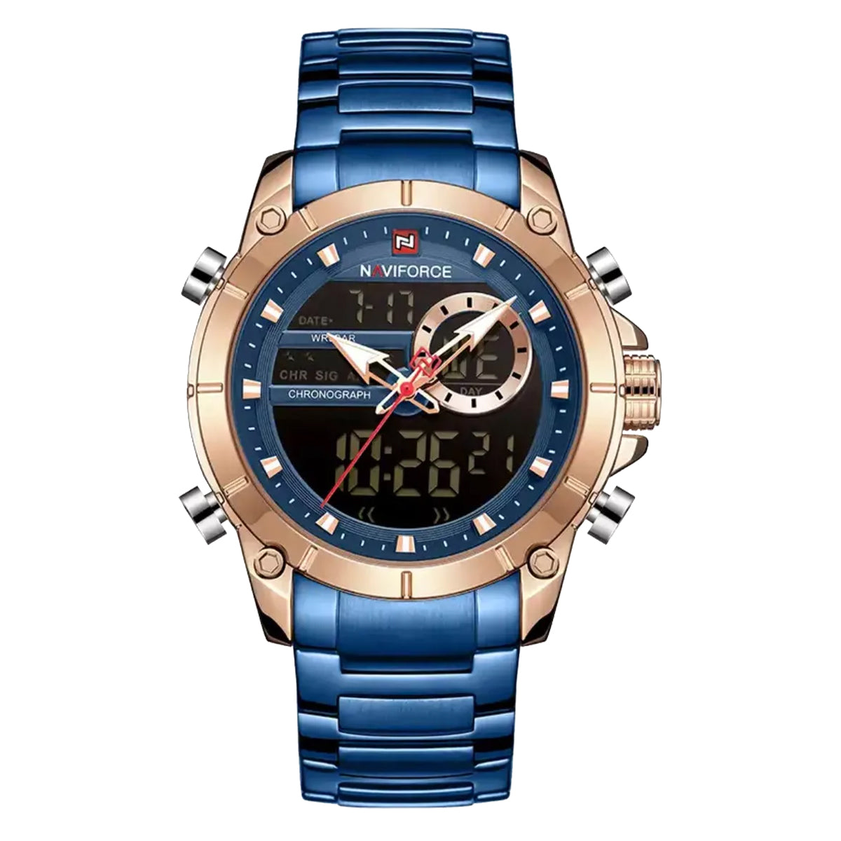 RELOJ NAVIFORCE ACERO AZUL ORO ROSA NAV-79