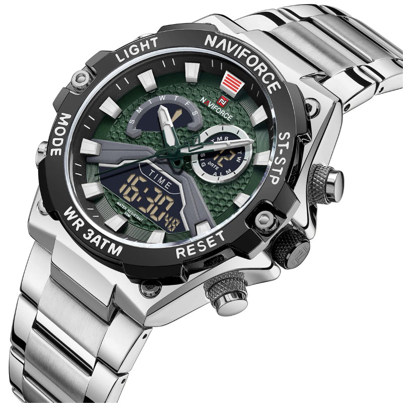 RELOJ NAVIFORCE ACERO PLATEADO CON VERDE NAV-89