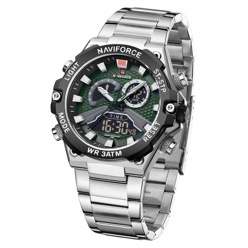 RELOJ NAVIFORCE ACERO PLATEADO CON VERDE NAV-89