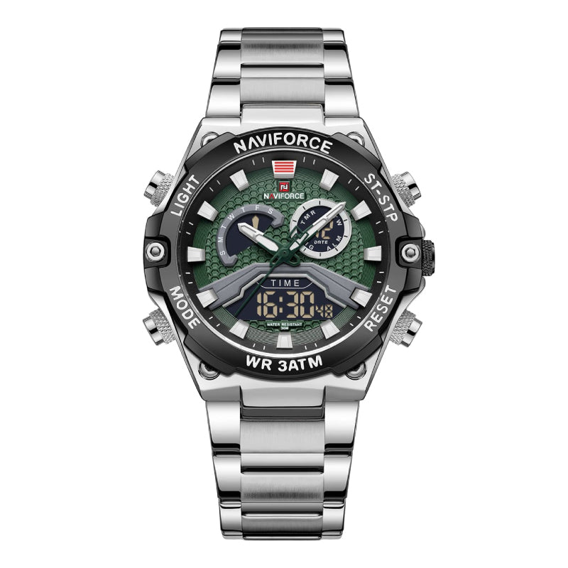 RELOJ NAVIFORCE ACERO PLATEADO CON VERDE NAV-89