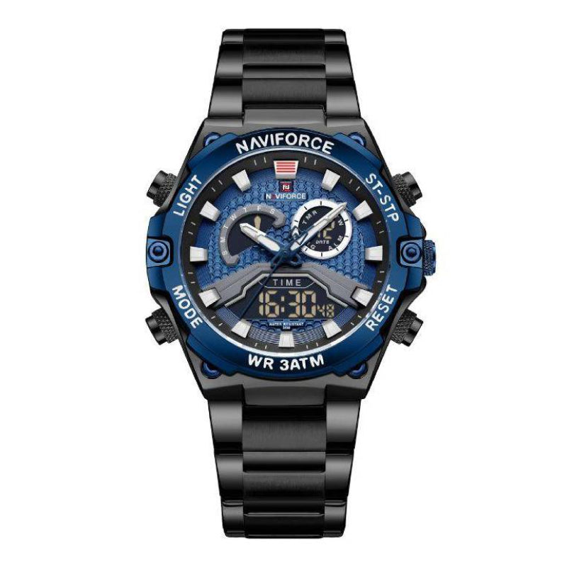 RELOJ NAVIFORCE ACERO NEGRO CON AZUL NAV-91