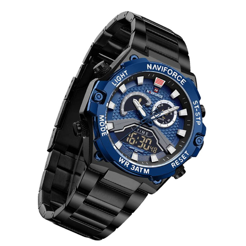 RELOJ NAVIFORCE ACERO NEGRO CON AZUL NAV-91