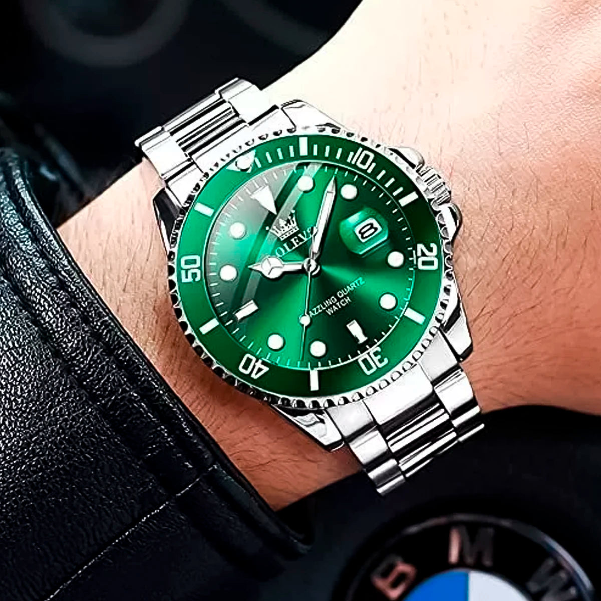 RELOJ OLEVS PLATA VERDE OLV-2