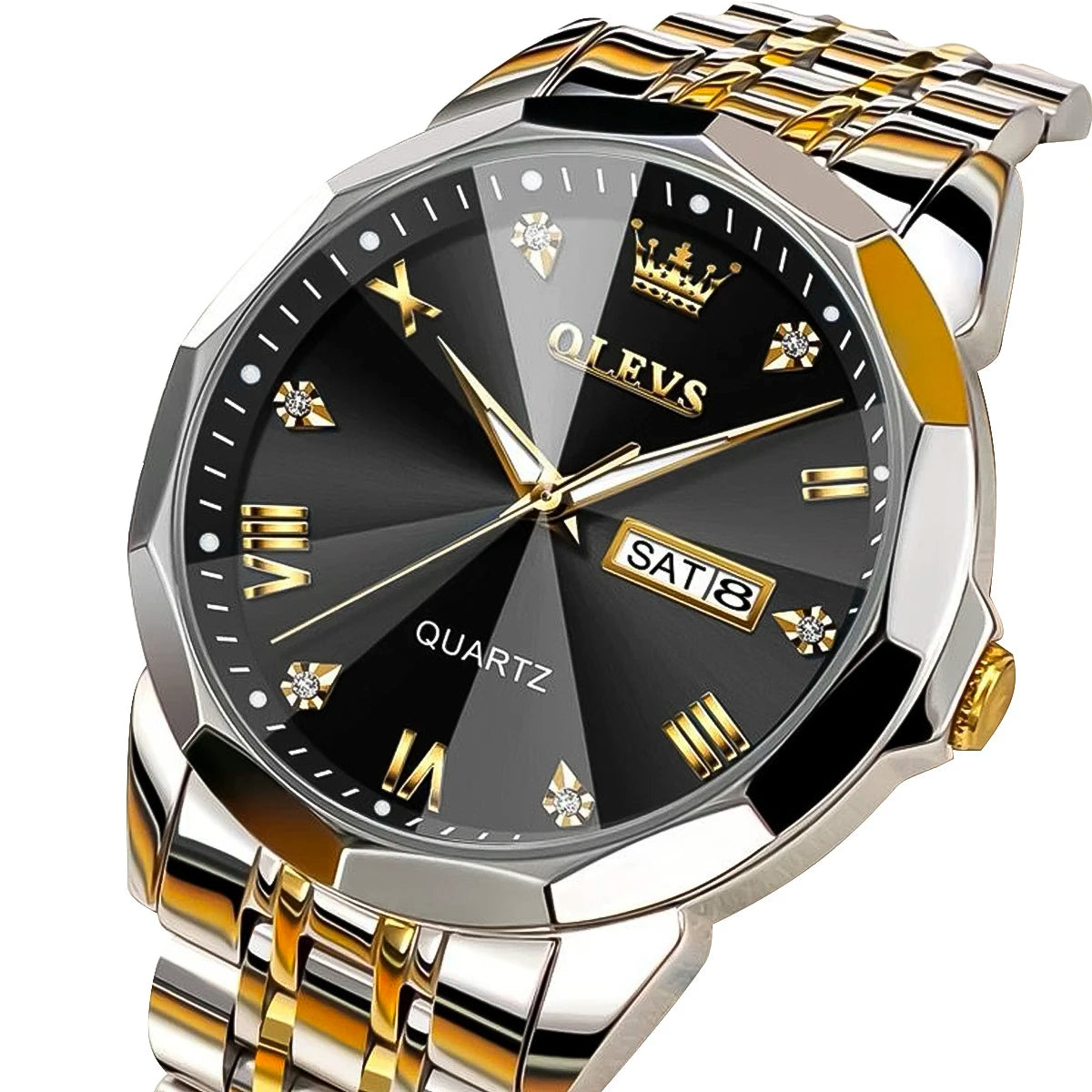 RELOJ OLEVS PLATEADO NEGRO CRISTAL OLV-5