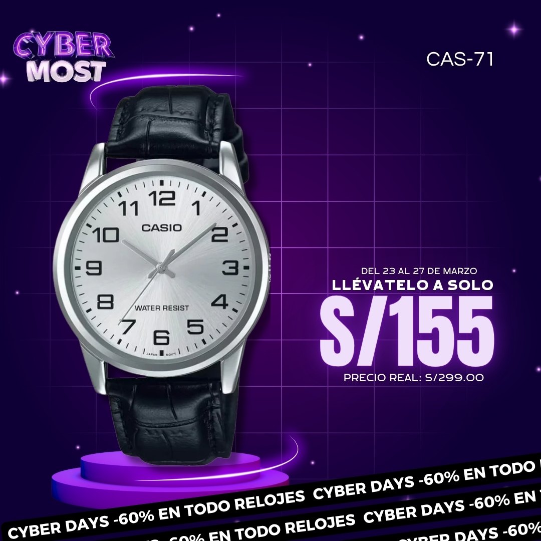 Reloj Casio MTP-V001L-7B Hombre Cuero Negro