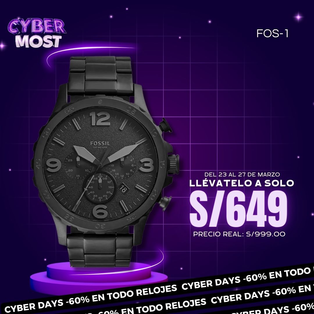 Reloj Fossil Nate JR1401 Hombre Acero Negro