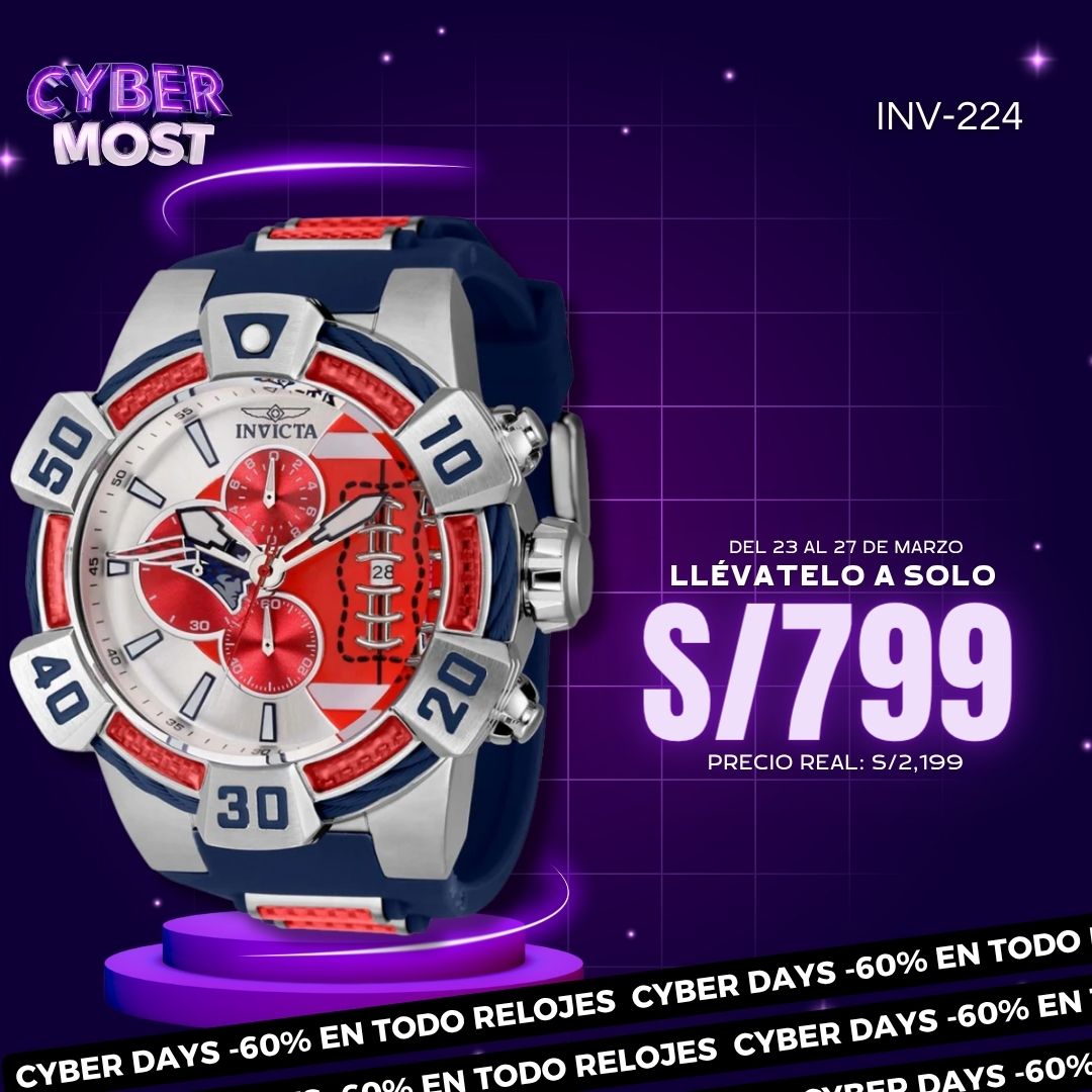 Reloj Invicta NFL New England 41573 Hombre Azul y Rojo