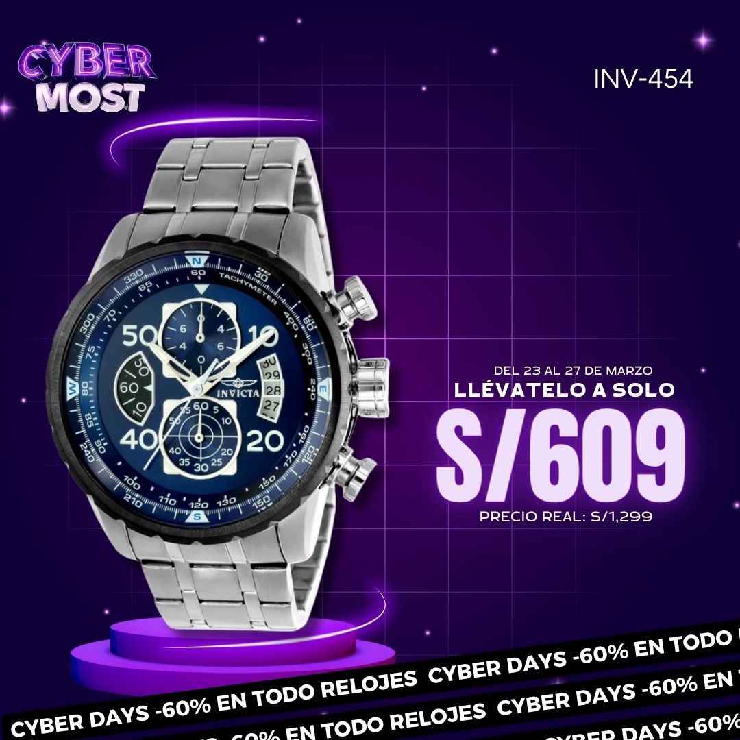Reloj Invicta Aviator 22970 Hombre Acero Plateado