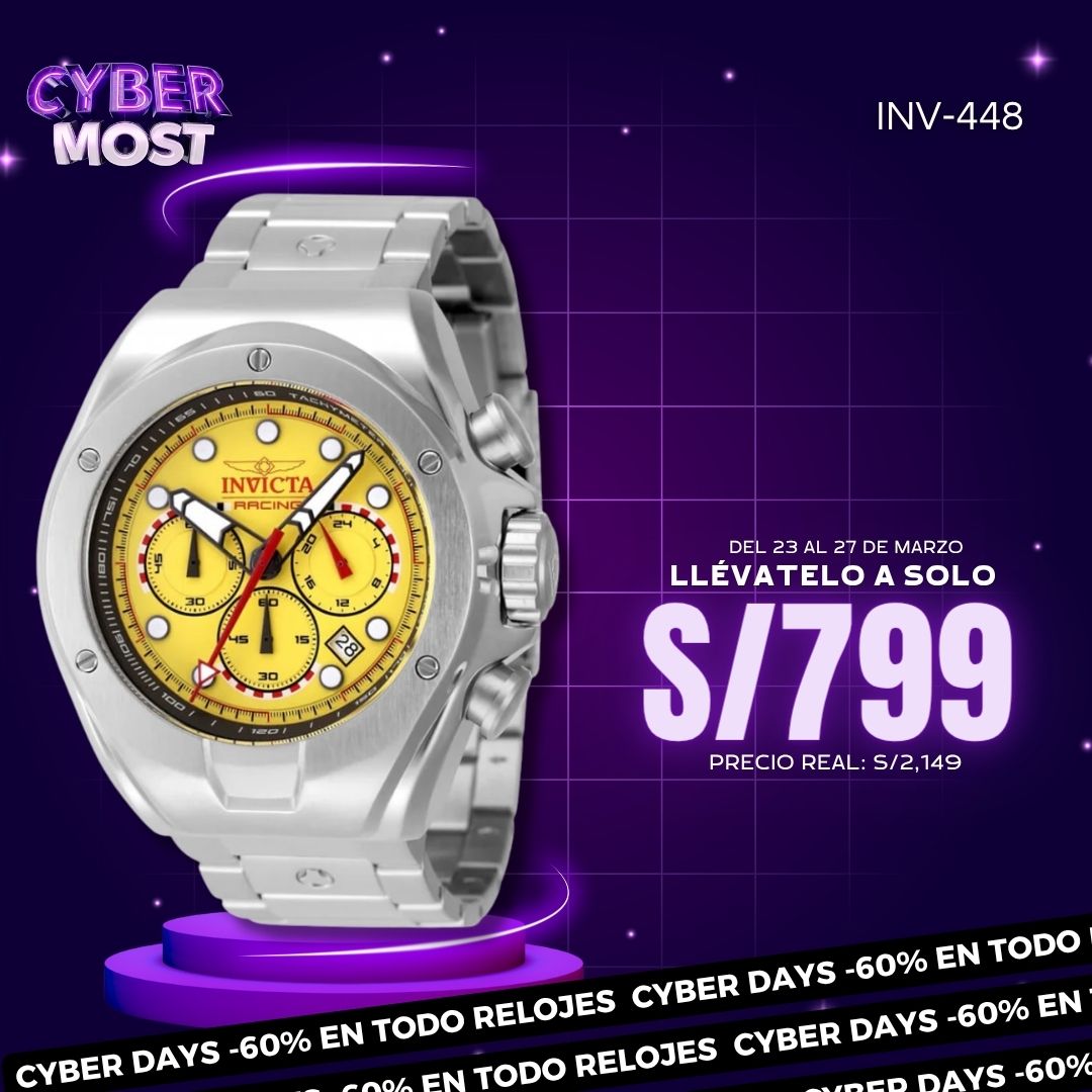 Reloj Invicta Racing 47748 Hombre Acero Plateado