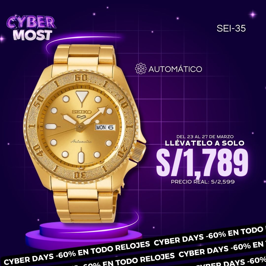 Reloj Seiko 5 Sports SRPE74 Hombre Automático Dorado