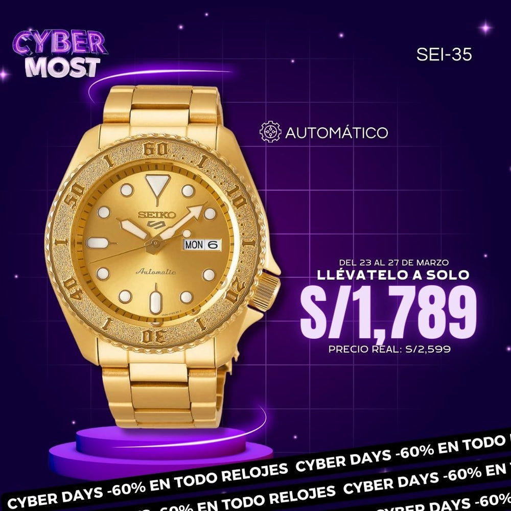 Reloj Seiko 5 Sports SRPE74 Hombre Automático Dorado
