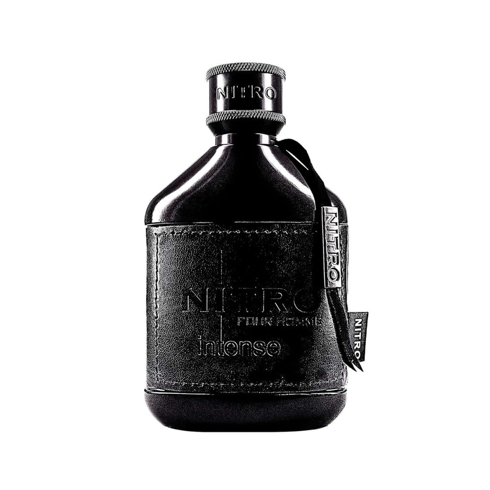 Fragancia Nitro Intense de Dumont 100ml EDP en envase negro, estilo elegante y moderno, lanzada en 2023.