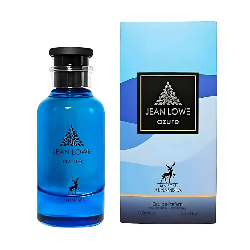 Frasco de Jean Lowe Azure EDP de 100ml de Maison Alhambra, fragancia unisex con diseño moderno.