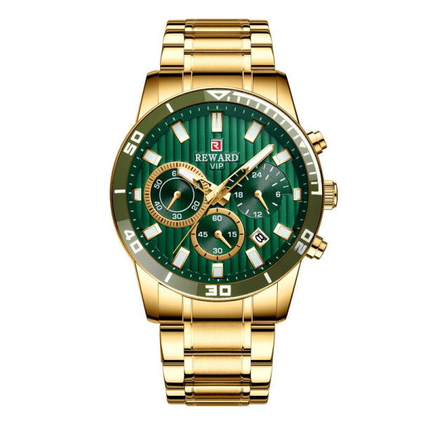 RELOJ REWARD ACERO DORADO CON VERDE REW-1