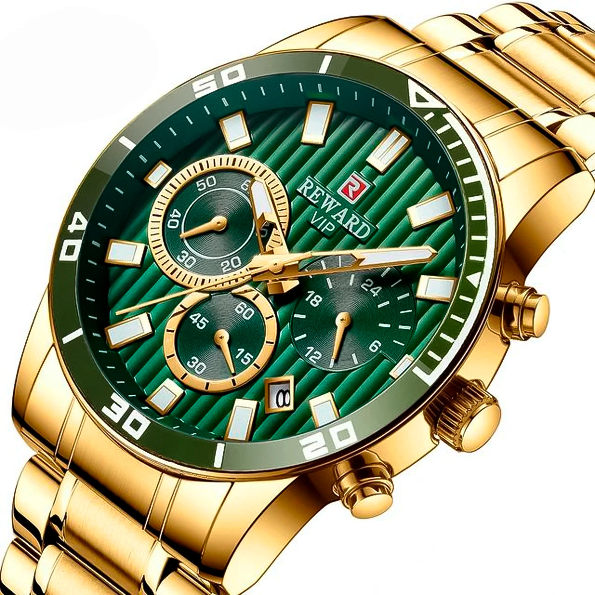 RELOJ REWARD ACERO DORADO CON VERDE REW-1