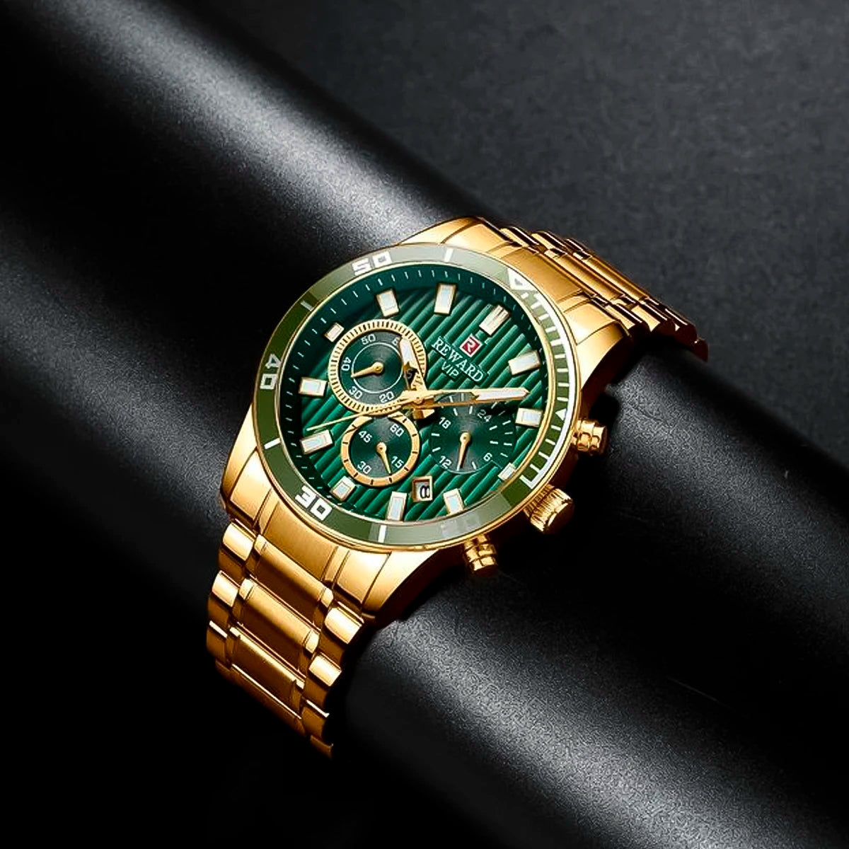 RELOJ REWARD ACERO DORADO CON VERDE REW-1