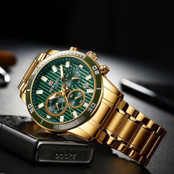 RELOJ REWARD ACERO DORADO CON VERDE REW-1