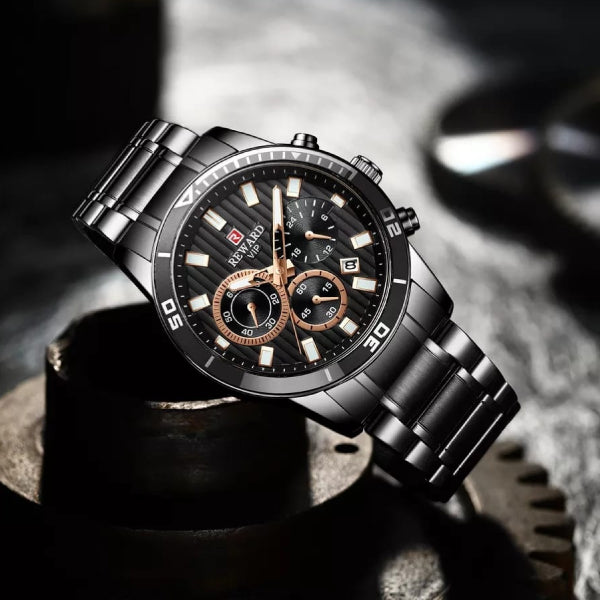 RELOJ REWARD ACERO NEGRO REW-3