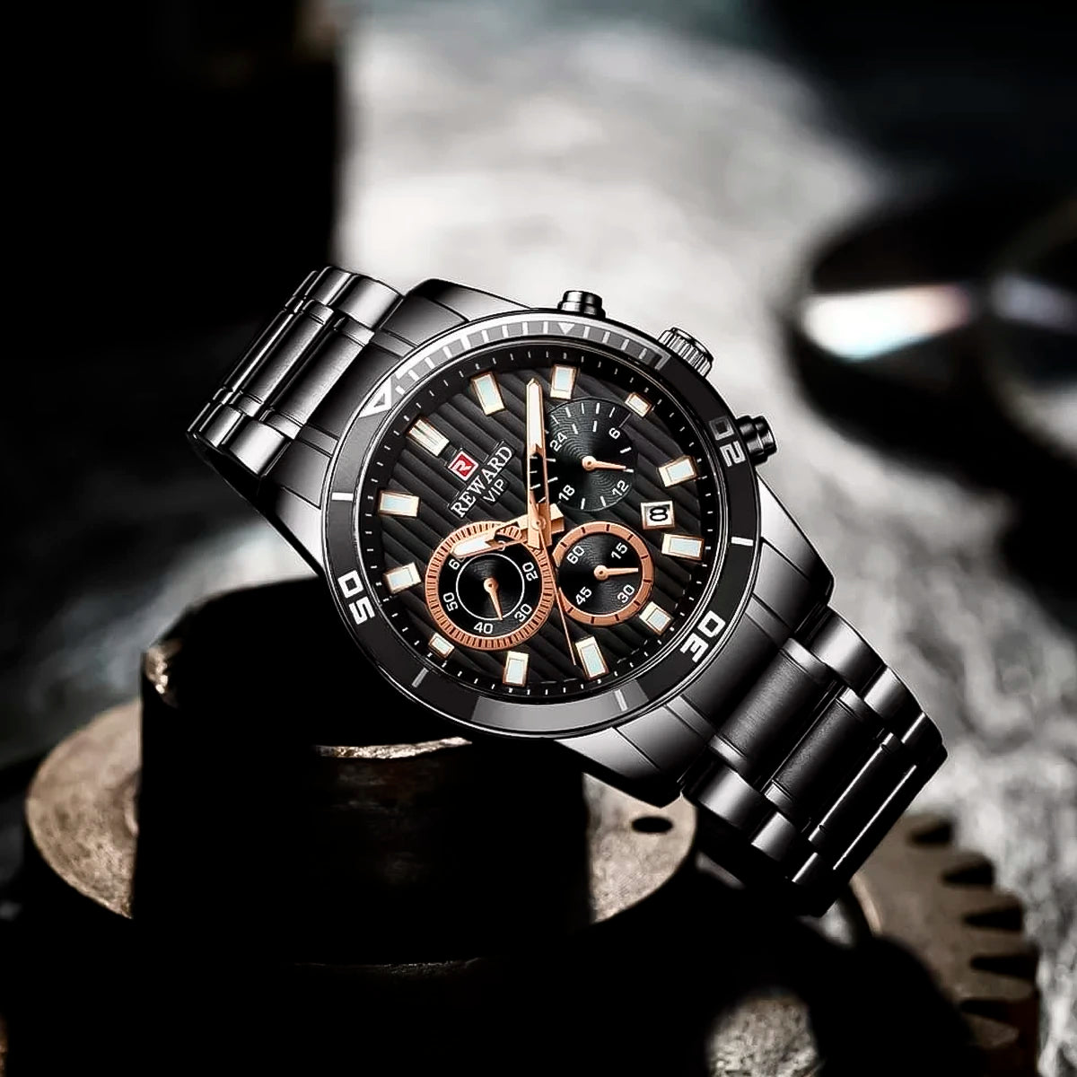 RELOJ REWARD ACERO NEGRO REW-3