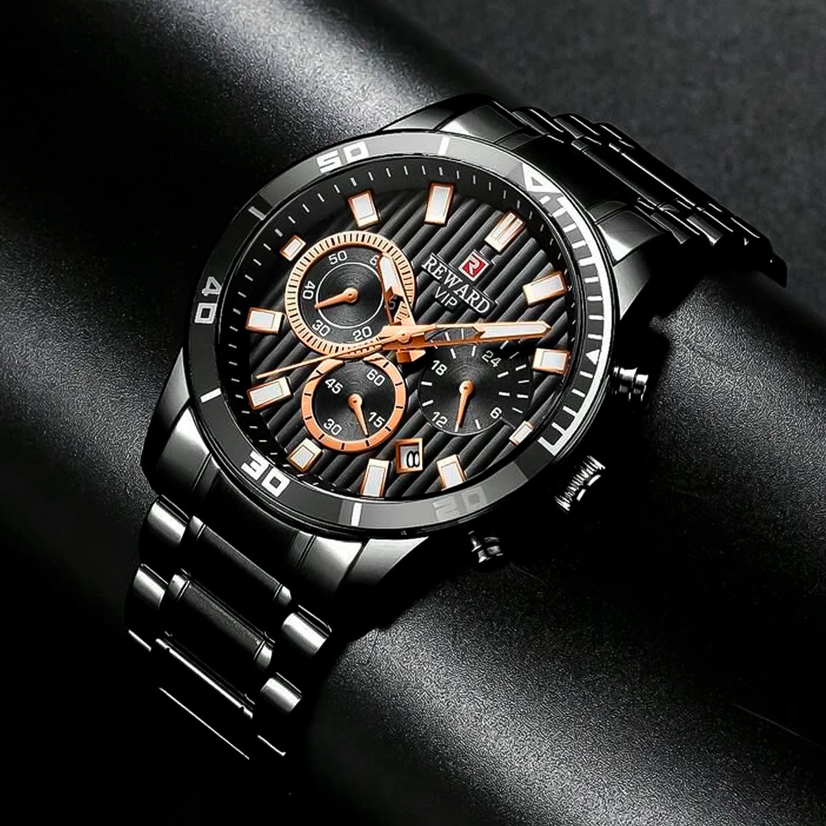 RELOJ REWARD ACERO NEGRO REW-3