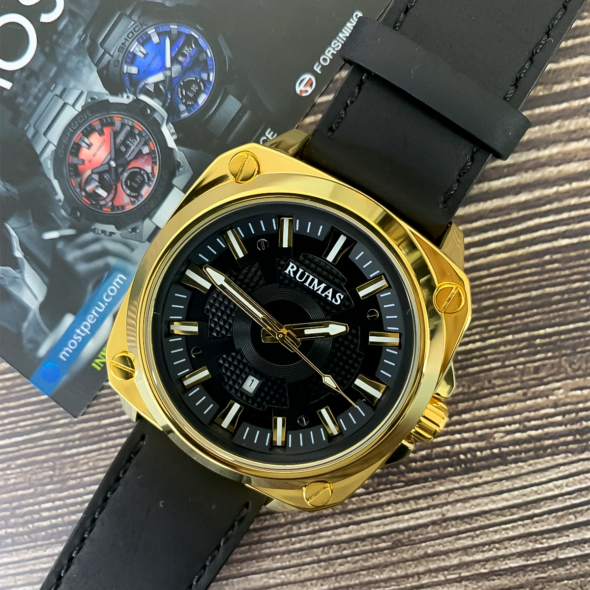 RELOJ RUIMAS ACERO DORADO CON CORREA DE CUERO RUI-33