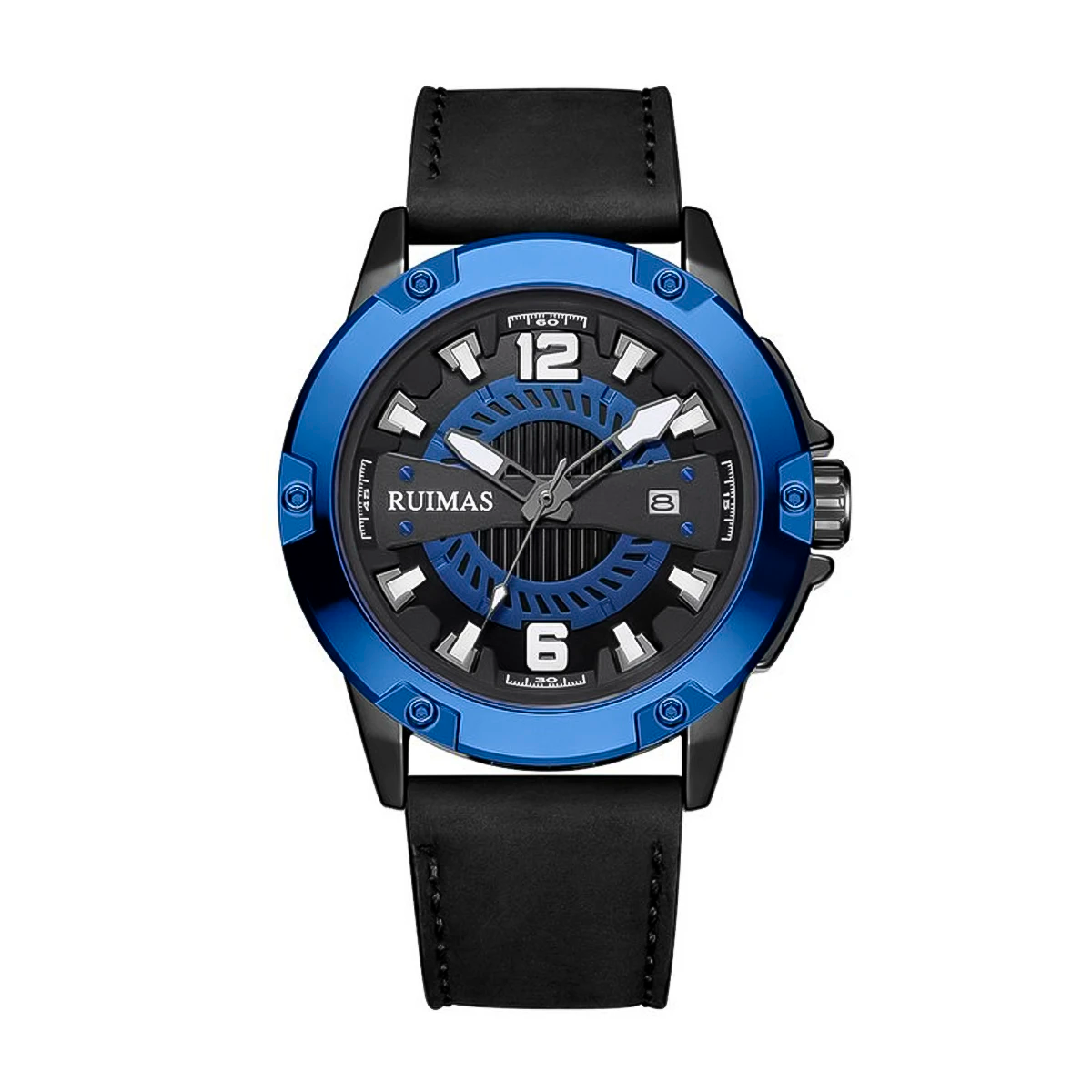 RELOJ RUIMAS ACERO AZUL CON CORREA DE CUERO RUI-36