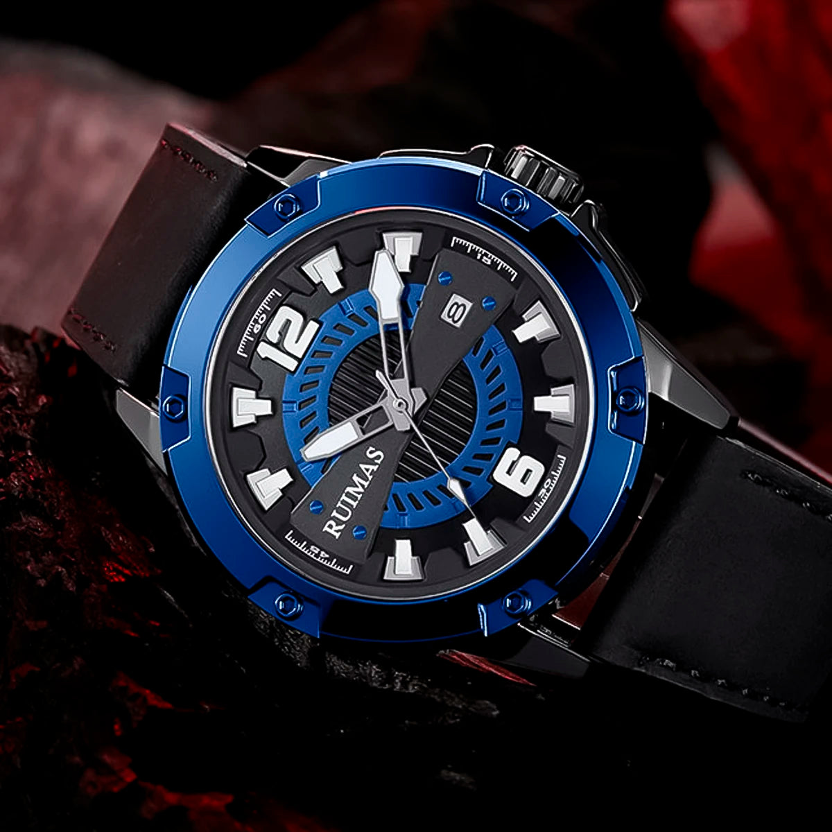 RELOJ RUIMAS ACERO AZUL CON CORREA DE CUERO RUI-36