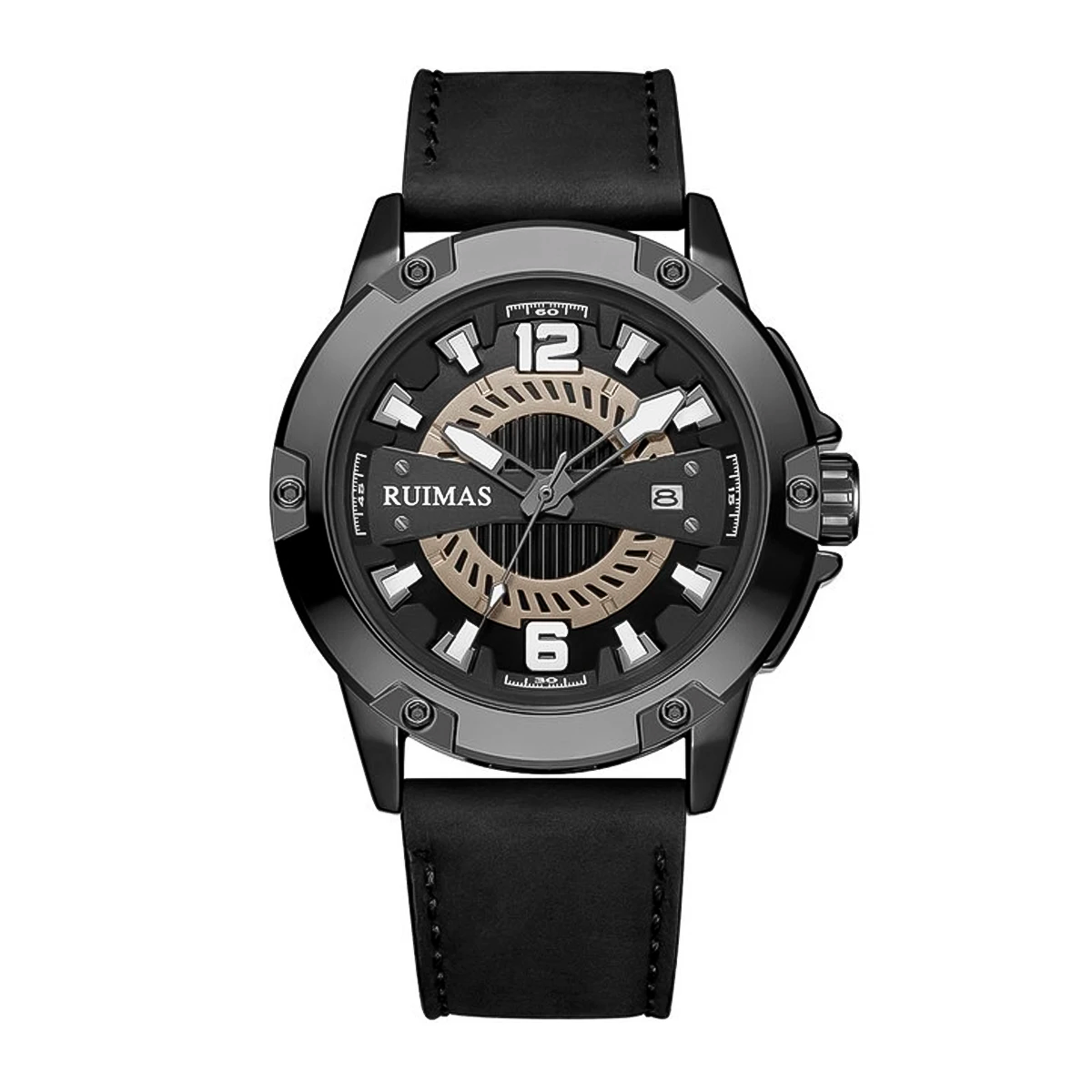 RELOJ RUIMAS ACERO NEGRO CON CORREA DE CUERO RUI-37