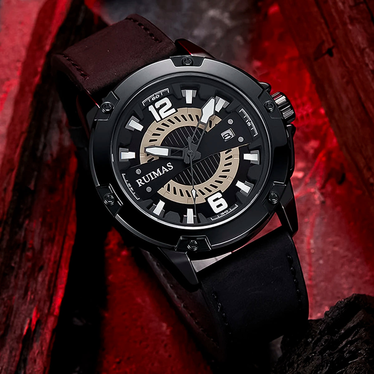 RELOJ RUIMAS ACERO NEGRO CON CORREA DE CUERO RUI-37