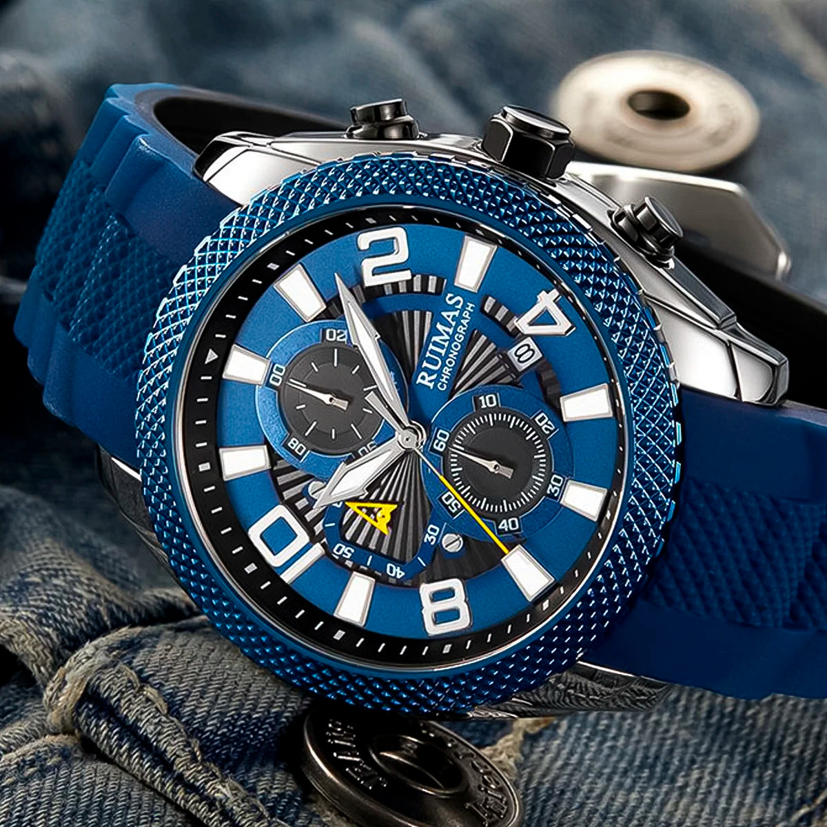 RELOJ RUIMAS ACERO AZUL CON PLATEADO Y CORREA SILICONA RUI-44