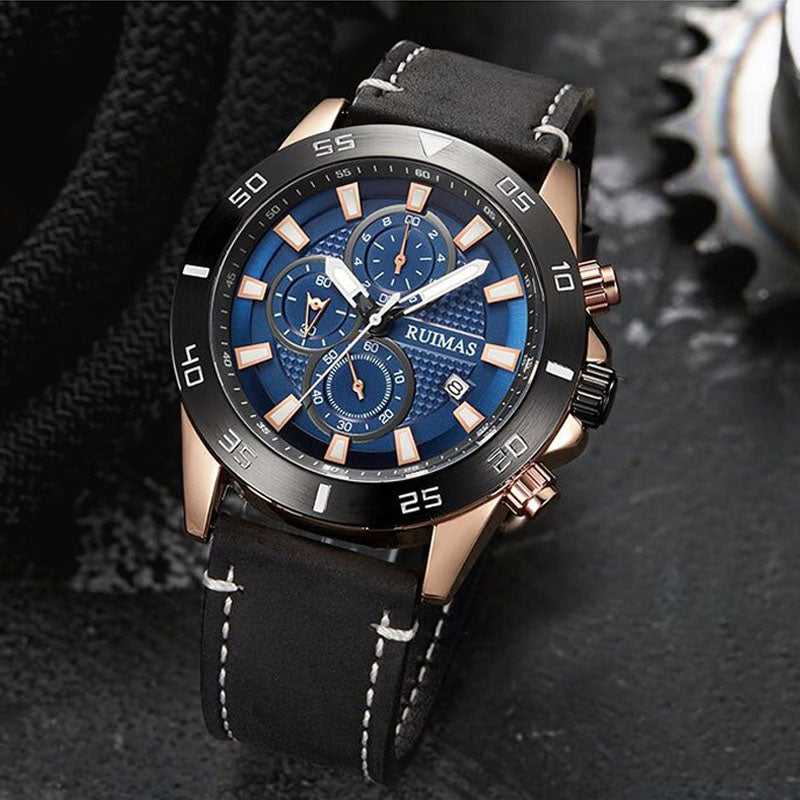 RELOJ RUIMAS ACERO NEGRO CON CORREA DE CUERO RUI-32