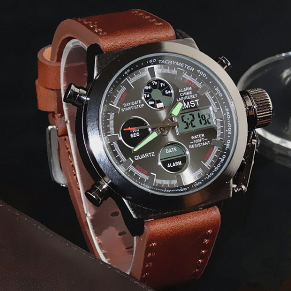 RELOJ CUERO MARRÓN AMST-1