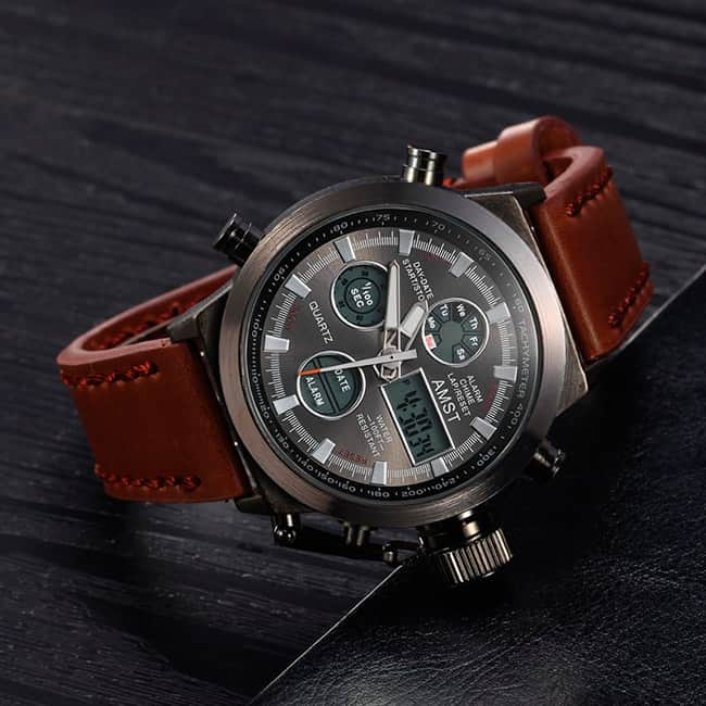 RELOJ CUERO MARRÓN AMST-1