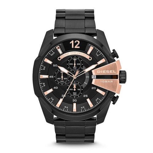 RELOJ DIESEL ACERO NEGRO CON ORO ROSA DZ4309 DIE-12