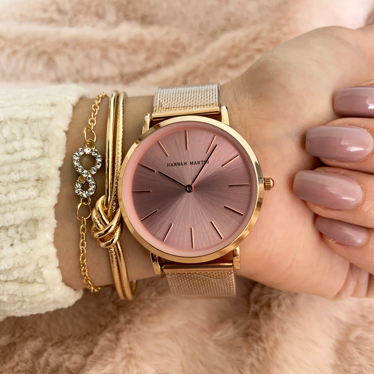 RELOJ HANNAH MARTIN MALLA ORO ROSA-ROSA HAN-M-6