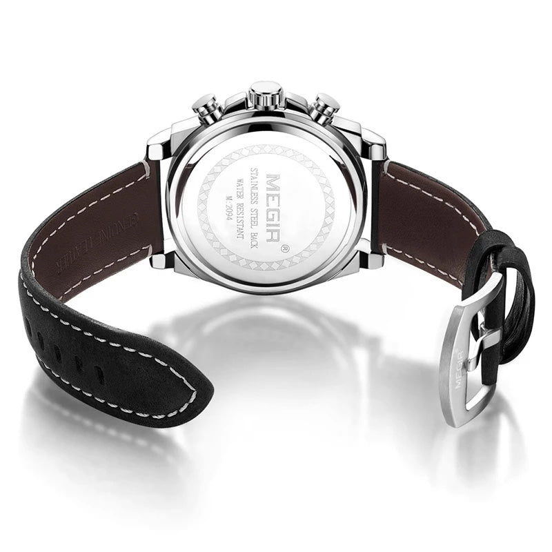 RELOJ MEGIR CUERO NEGRO – PLATA MEG-30