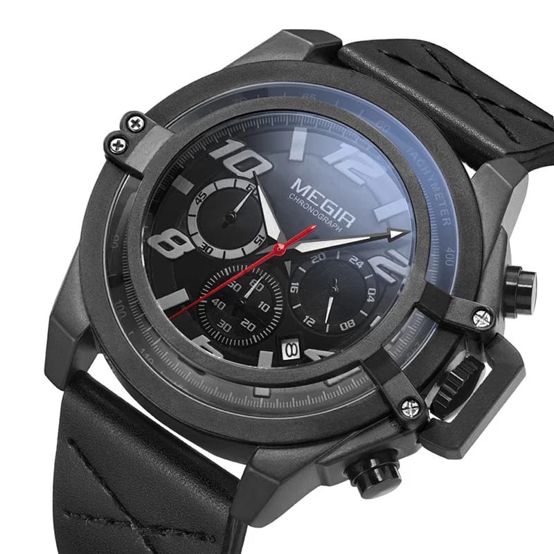 RELOJ MEGIR CUERO NEGRO MEG-42