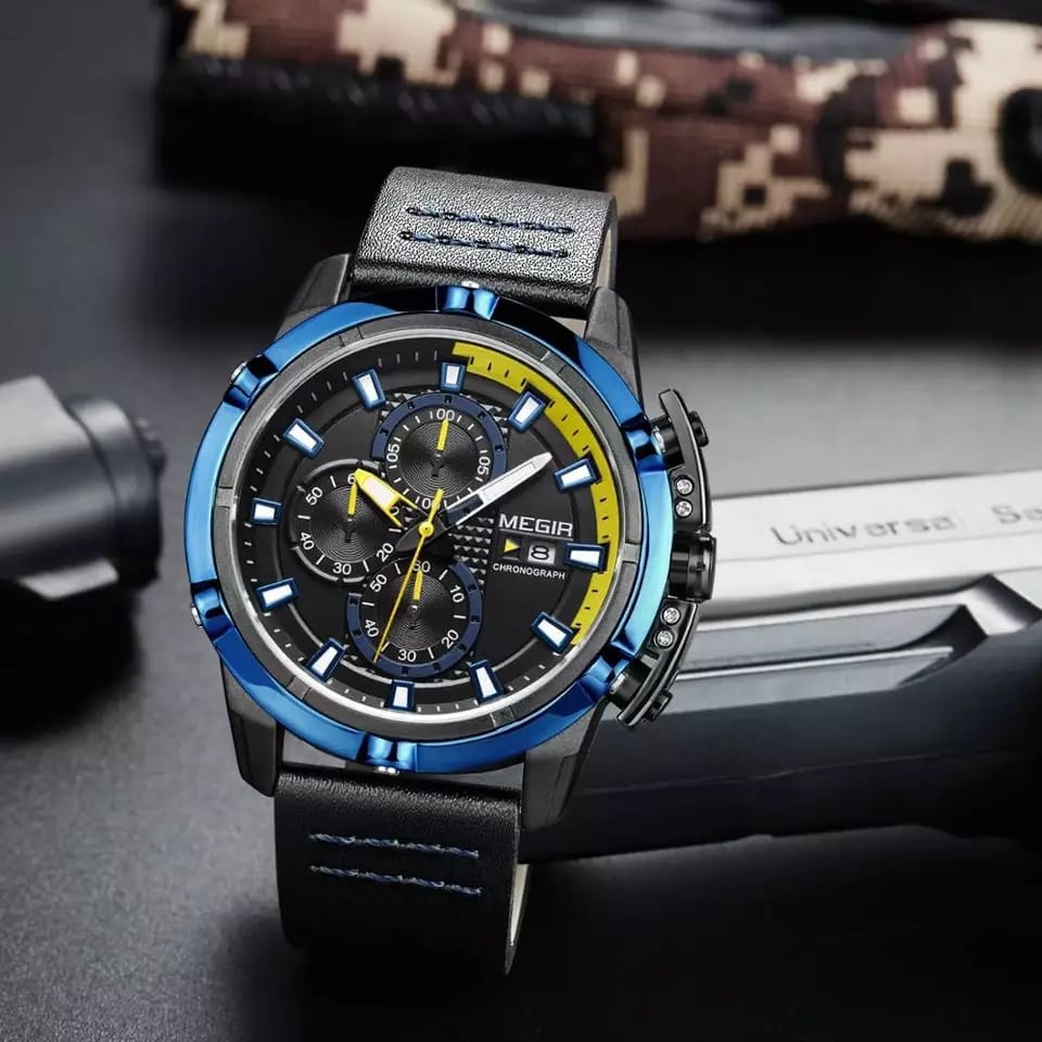 Reloj Megir Hombre Cuero Negro | MEG-40