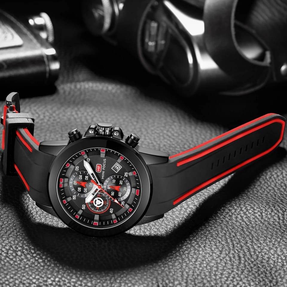 RELOJ MINIFOCUS SILICONA NEGRO ROJO MIN-14